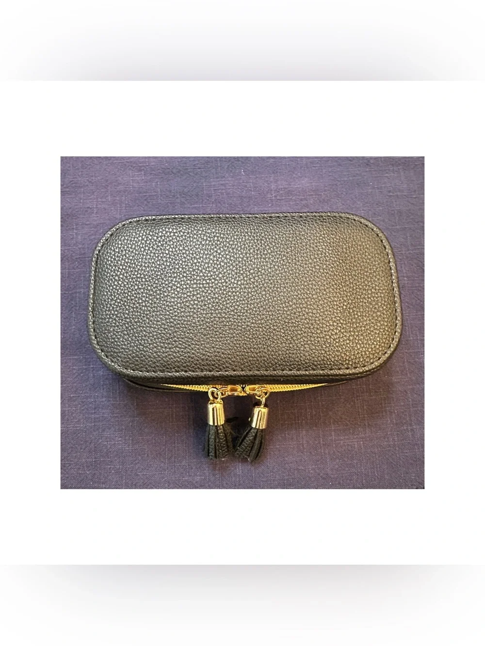 Ruby + Cash Black Pebbled Jewelry Travel Case with Gold Tassel Zippers